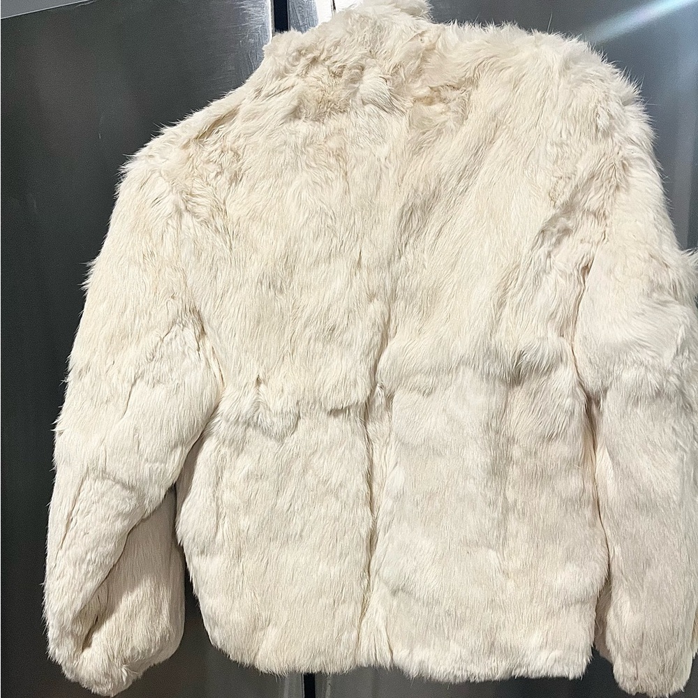 Chic Cream Vintage Rabbit Fur Jacket